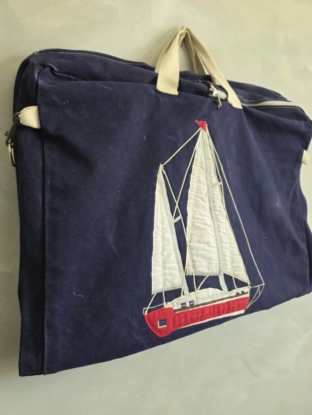 Rare Vtg Nautical Preppy 80s Tree Tops Sailboat Canvas Travel Garment Bag 39x24